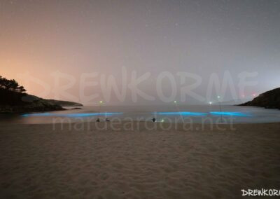 Mar de ardora con pescadores en la playa de Rebordelo (Cabana de Bergantiños, Costa da Morte, Galicia)